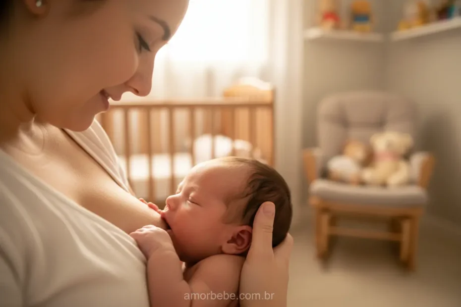 Bebê recém-nascido amamentando no peito da mãe