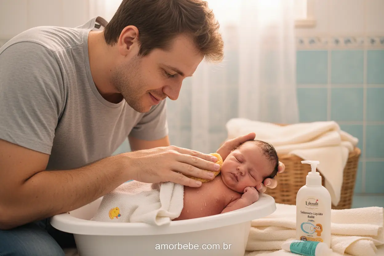 Banho do Recém-Nascido: Dicas Práticas Pai dando banho em recém-nascido, primeiros cuidados com recém nascido em casa