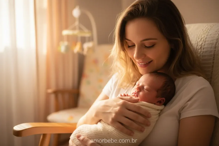 Mãe segurando recém-nascido com carinho
