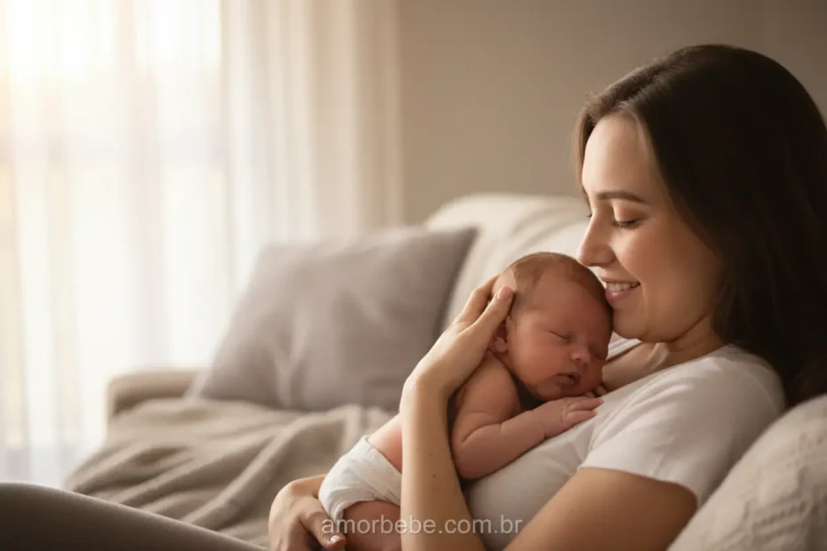 Mãe carinhosa segurando seu recém-nascido com ternura