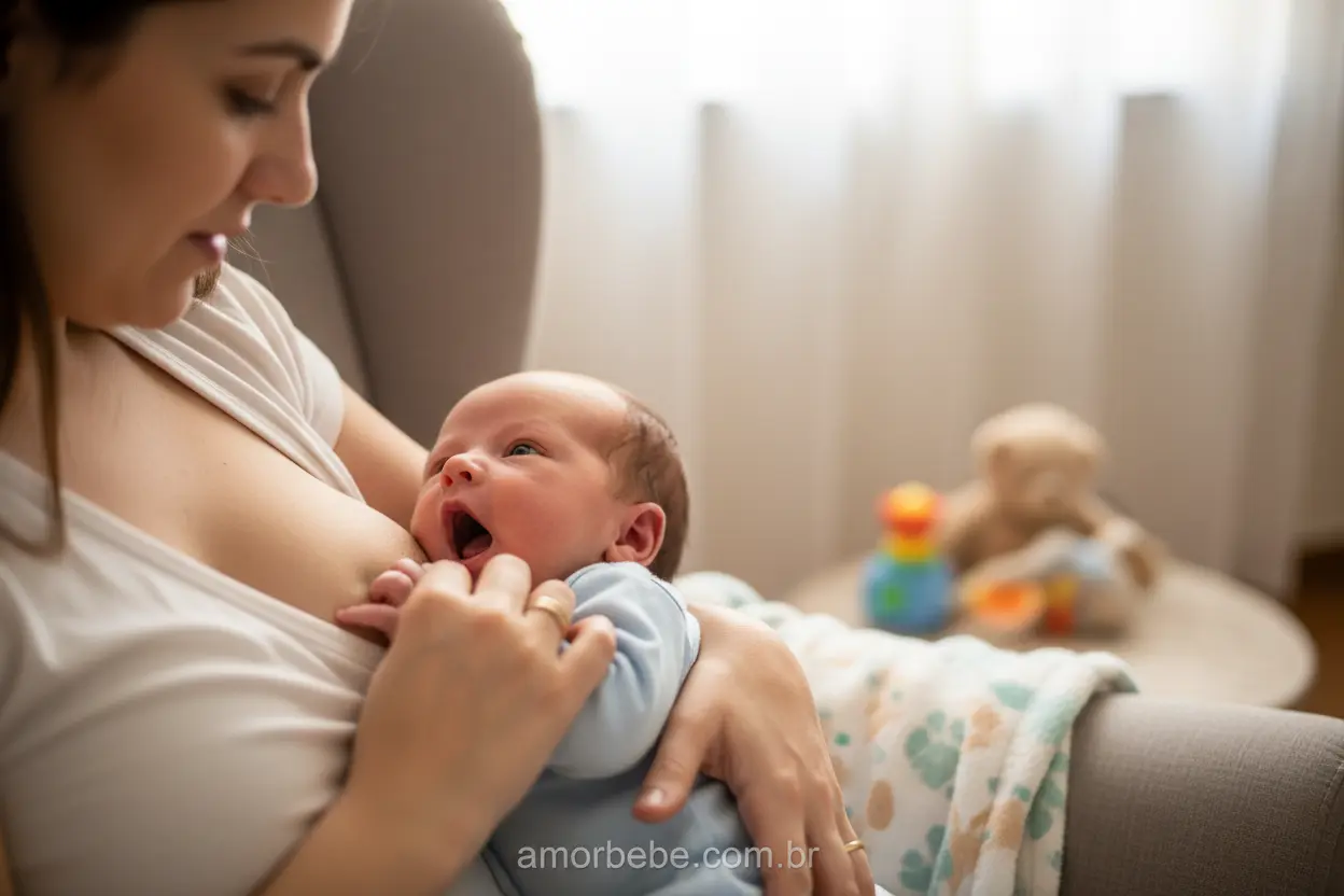 Mãe ajudando bebê a ter pega correta no seio