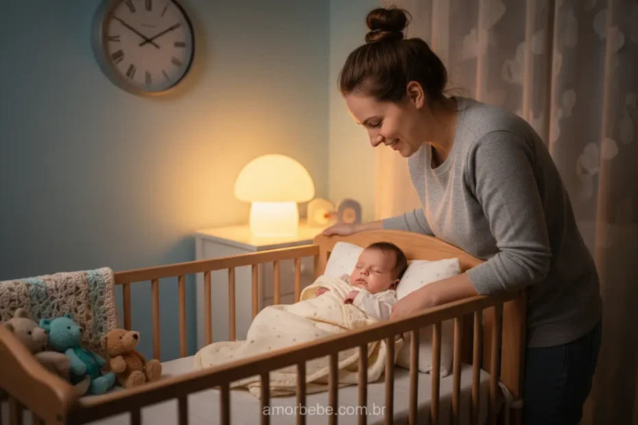 Mãe e bebê criando rotina de sono