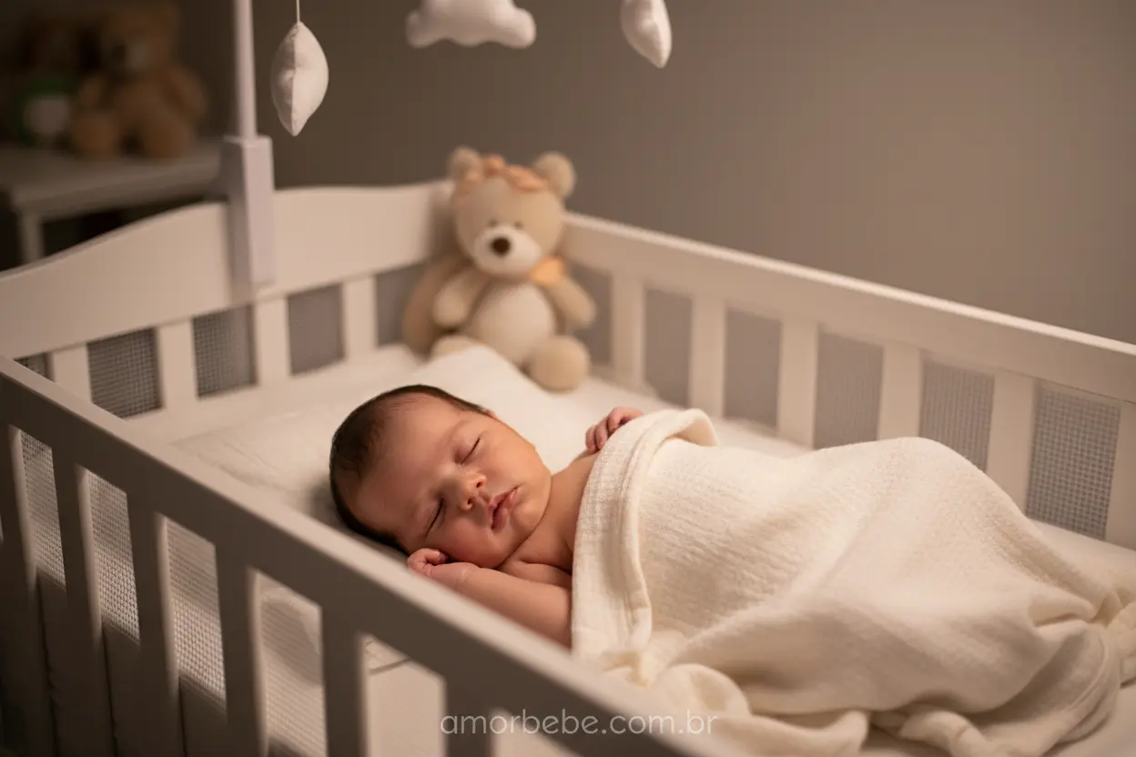 Sono Tranquilo do Bebê Bebê dormindo em berço seguro e aconchegante