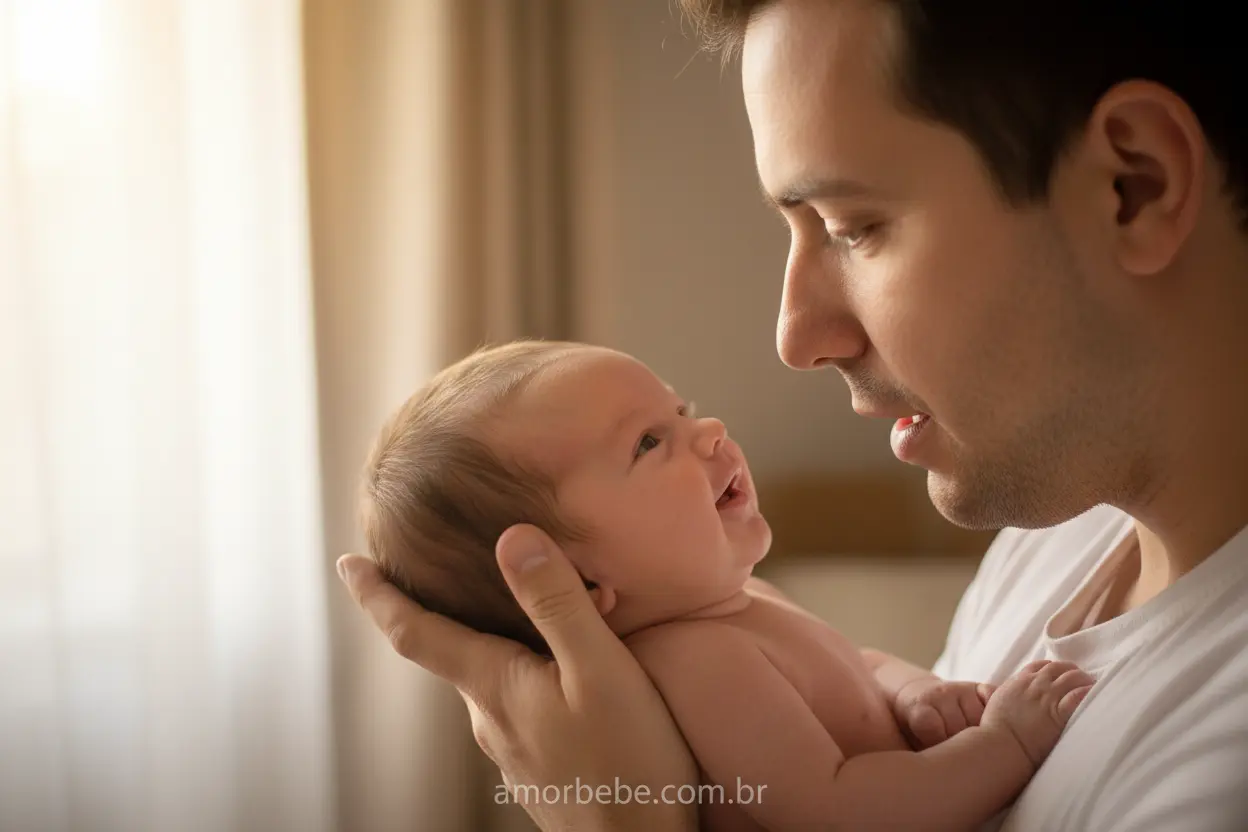 Vínculo Afetivo Pai e Bebê Pai interagindo com bebê recém-nascido