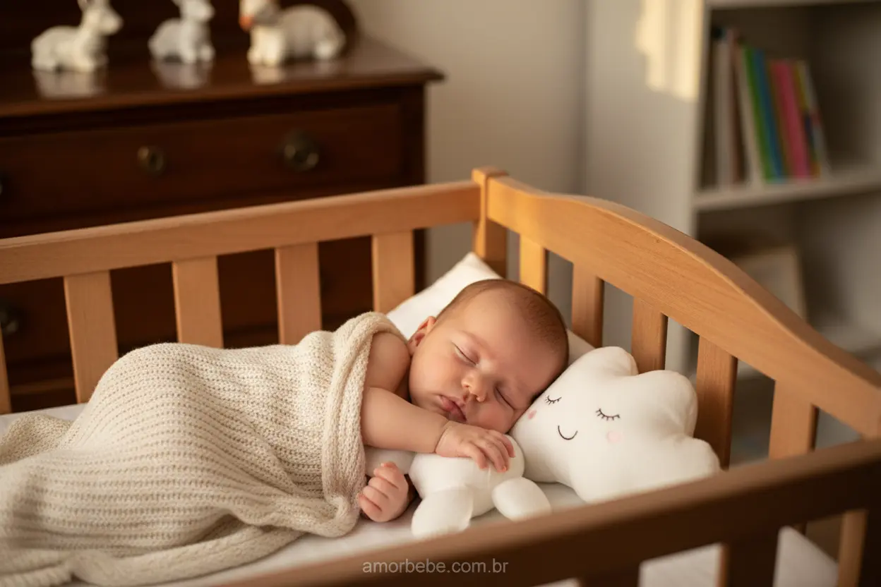Bebê de 6 meses dormindo tranquilamente no berço