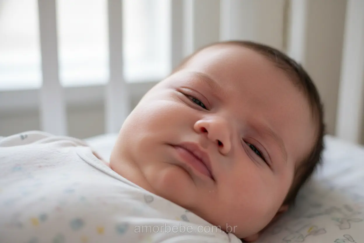 Bebê com expressão de desconforto no berço