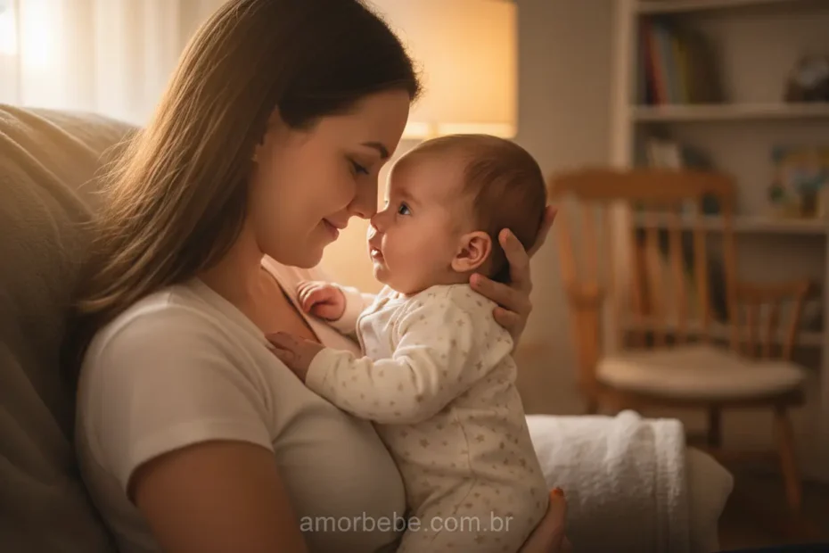 Mãe e bebê de 2 meses em um momento de carinho.