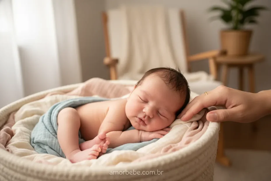 Bebê recém-nascido dormindo em um berço aconchegante